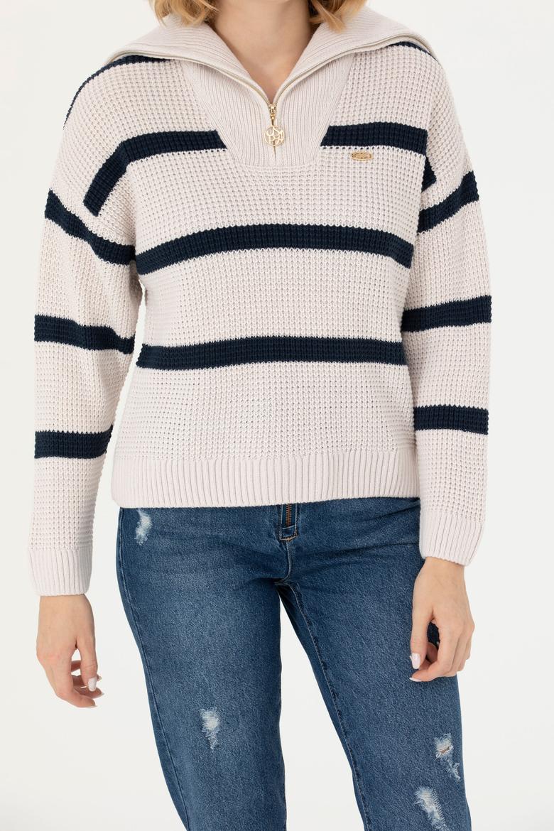 Kadın Krem V Yaka Kazak - 50270451006