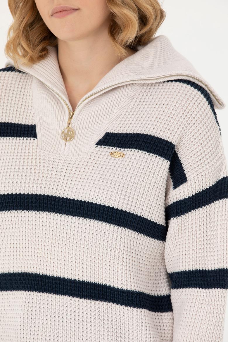 Kadın Krem V Yaka Kazak - 50270451006