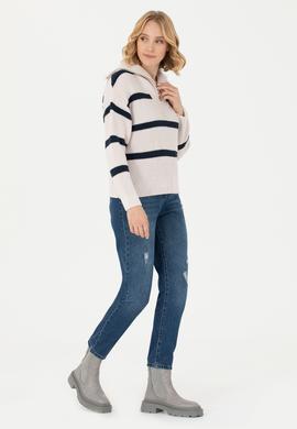 Kadın Krem V Yaka Kazak - 50270451006