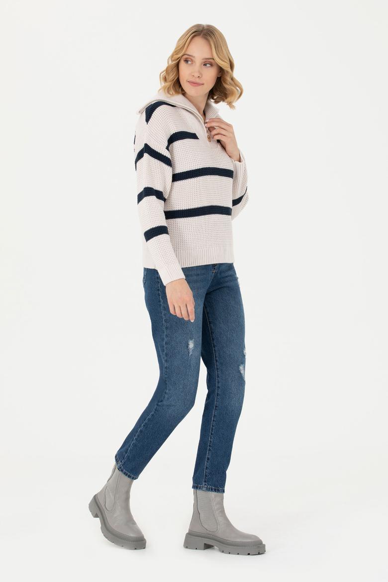 Kadın Krem V Yaka Kazak - 50270451006