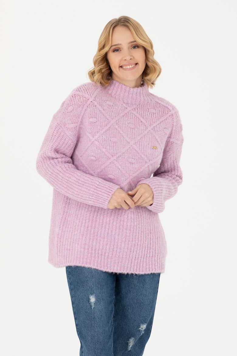 Kadın Pembe Balıkçı Yaka Kazak