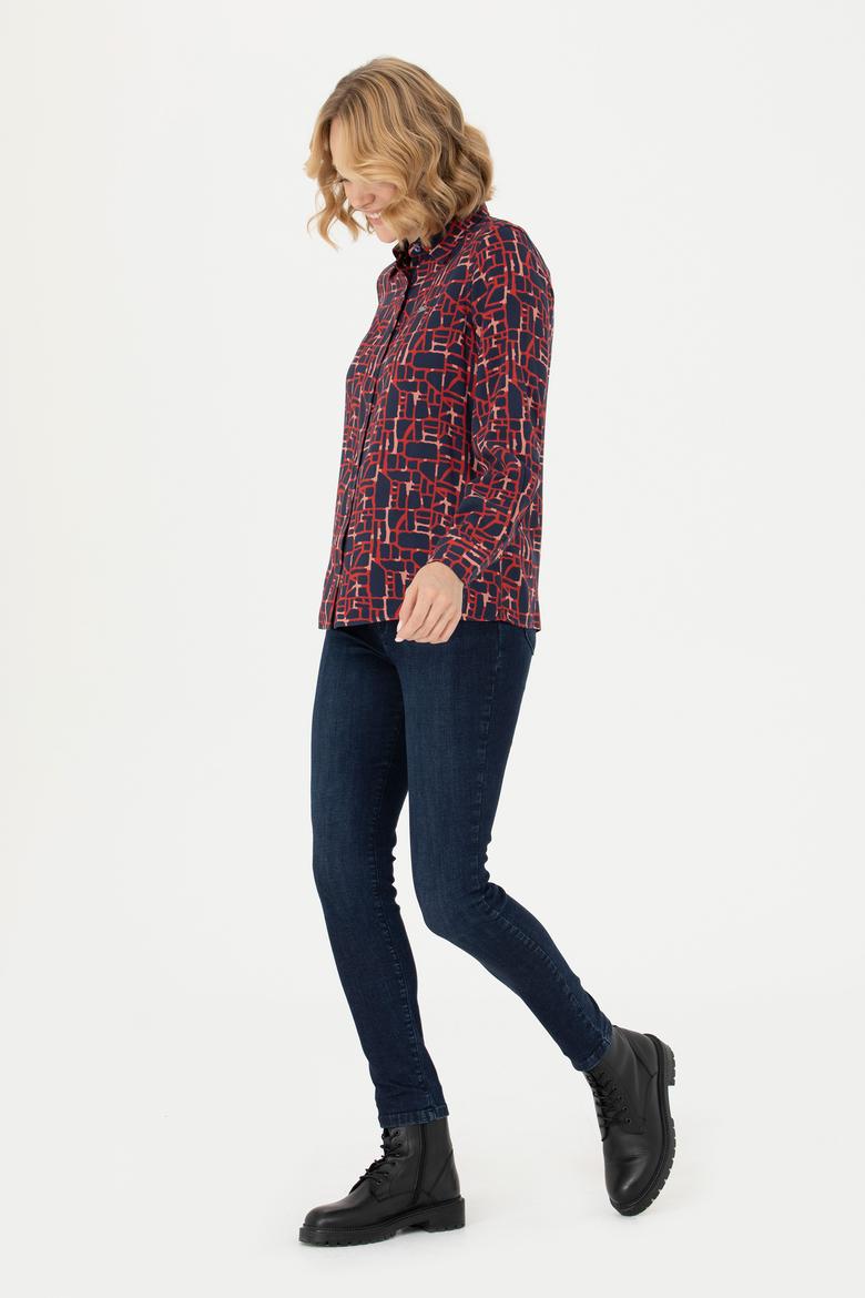 Kadın Lacivert Uzun Kollu Gömlek - 50272155003