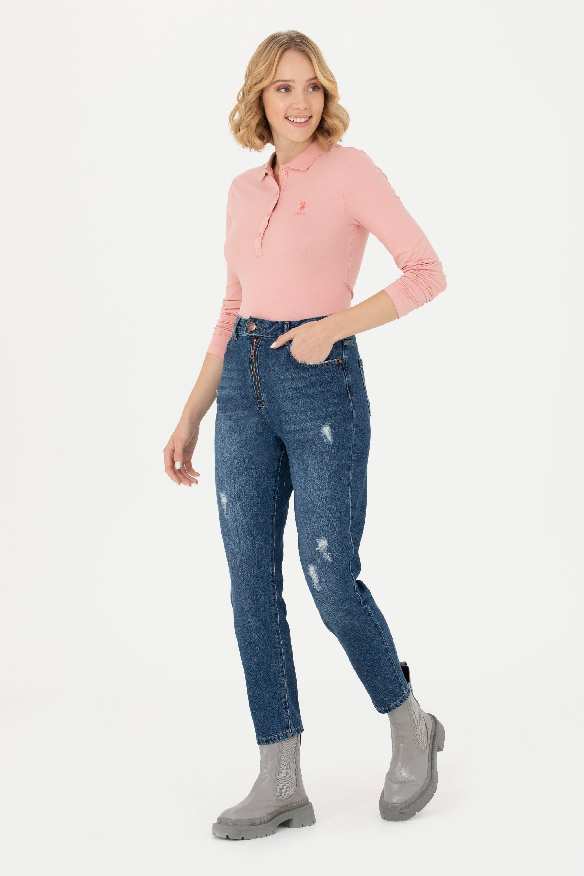 شلوار جین MOM HIGH WAIST زنانه یو اس پولو | U.S. Polo Assn. - تصویر 3