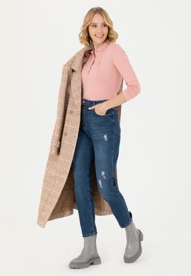 Kadın Pudra Basic Polo Yaka Sweatshirt - 50271573186