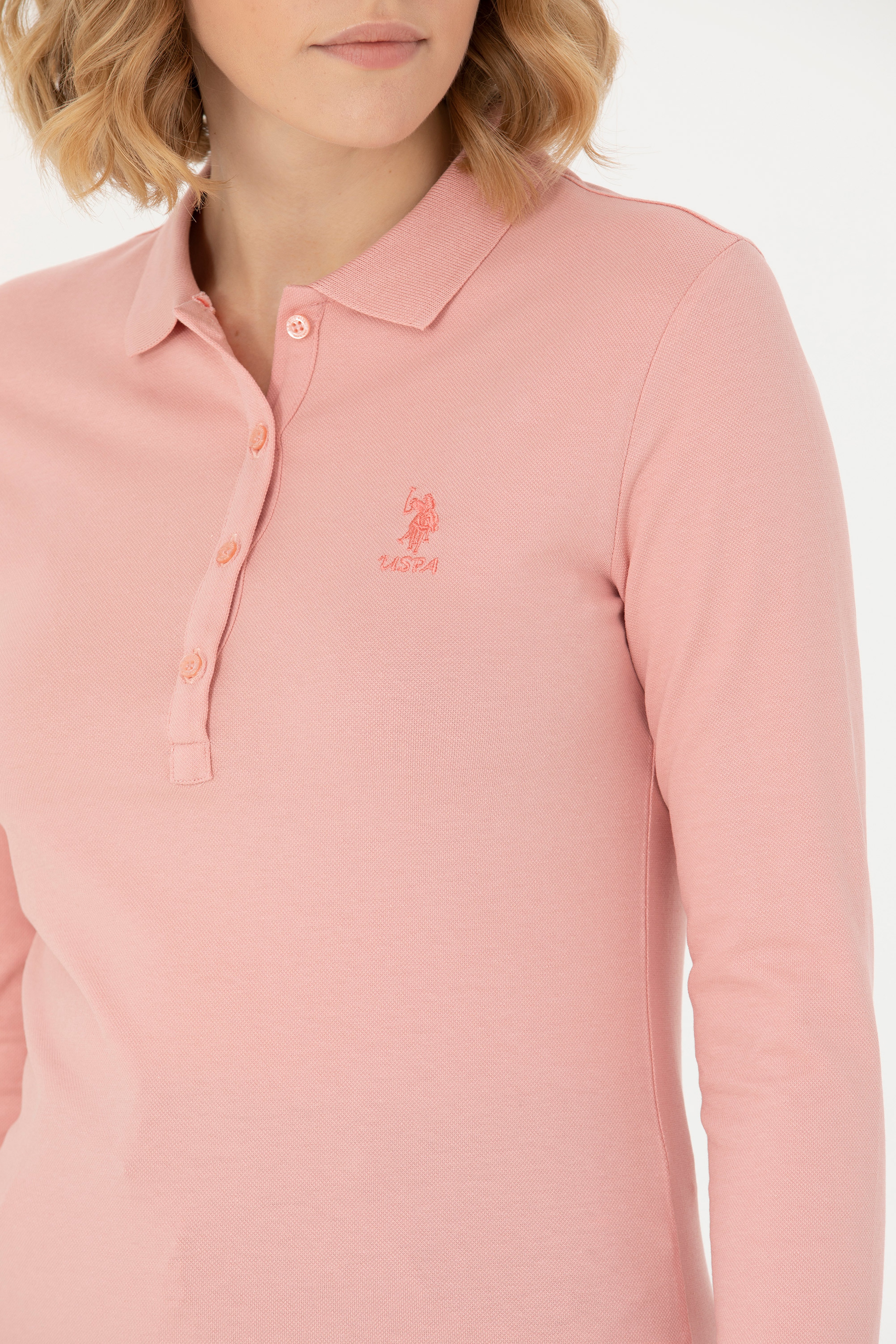 Kadın Pudra Basic Polo Yaka Sweatshirt - Image 7