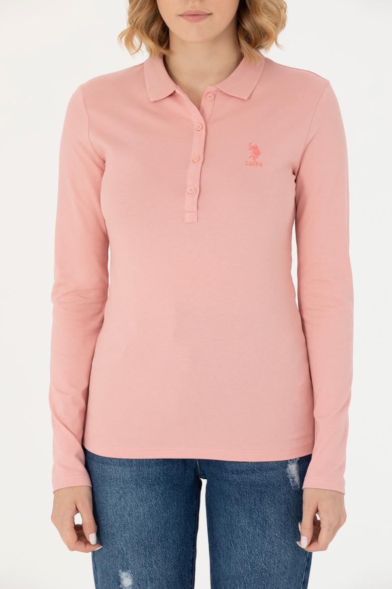 Kadın Pudra Basic Polo Yaka Sweatshirt - 50271573186