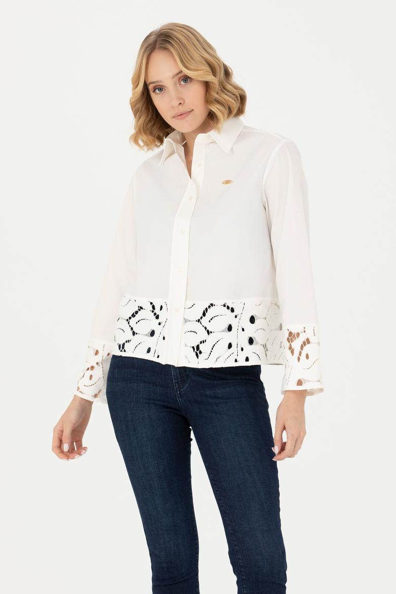 Kadın Ekru Uzun Kollu Gömlek