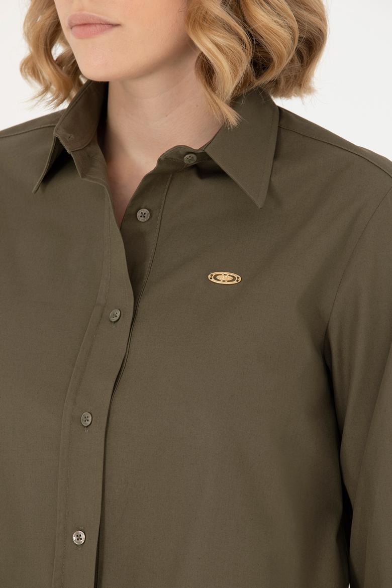 Kadın Haki Uzun Kollu Gömlek - 50271509018