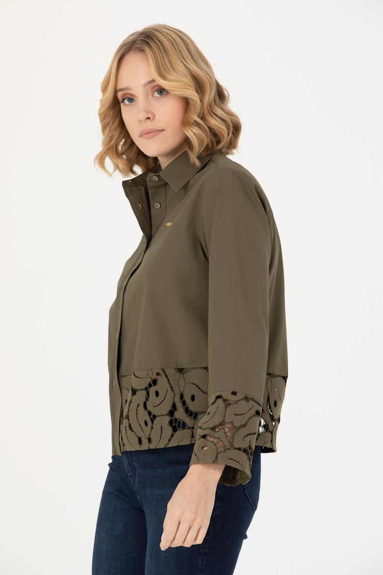 Kadın Haki Uzun Kollu Gömlek - 50271509018