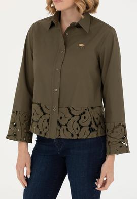 Kadın Haki Uzun Kollu Gömlek - 50271509018