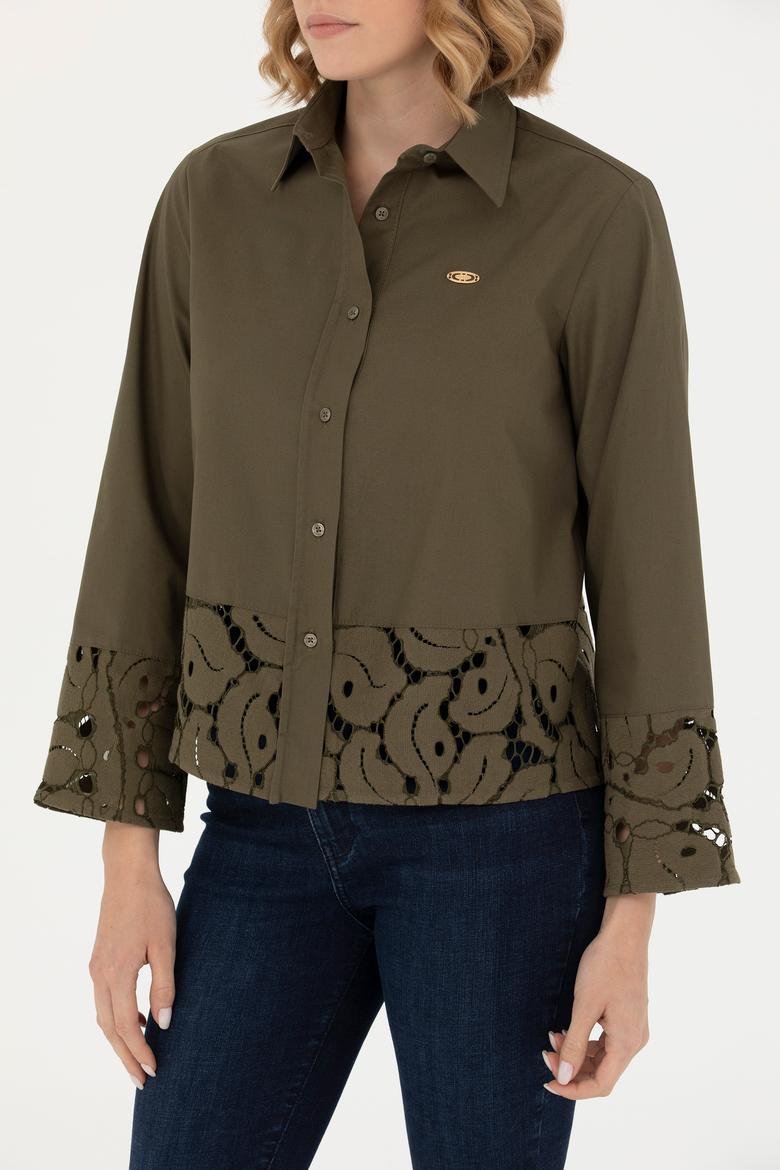 Kadın Haki Uzun Kollu Gömlek - 50271509018