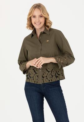 Kadın Haki Uzun Kollu Gömlek - 50271509018