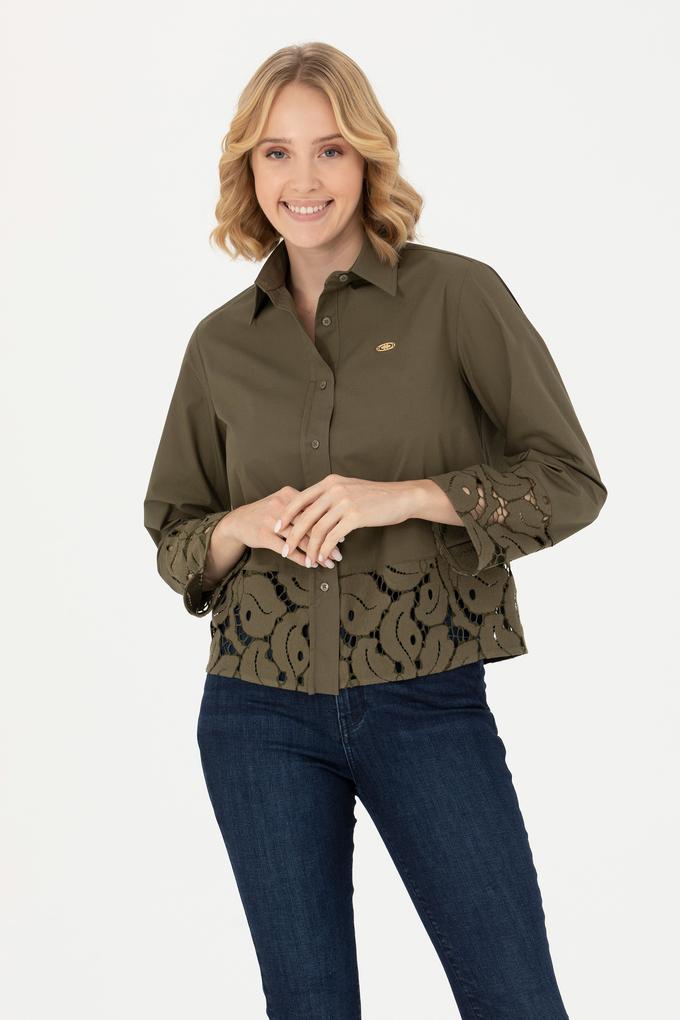 Kadın Haki Uzun Kollu Gömlek