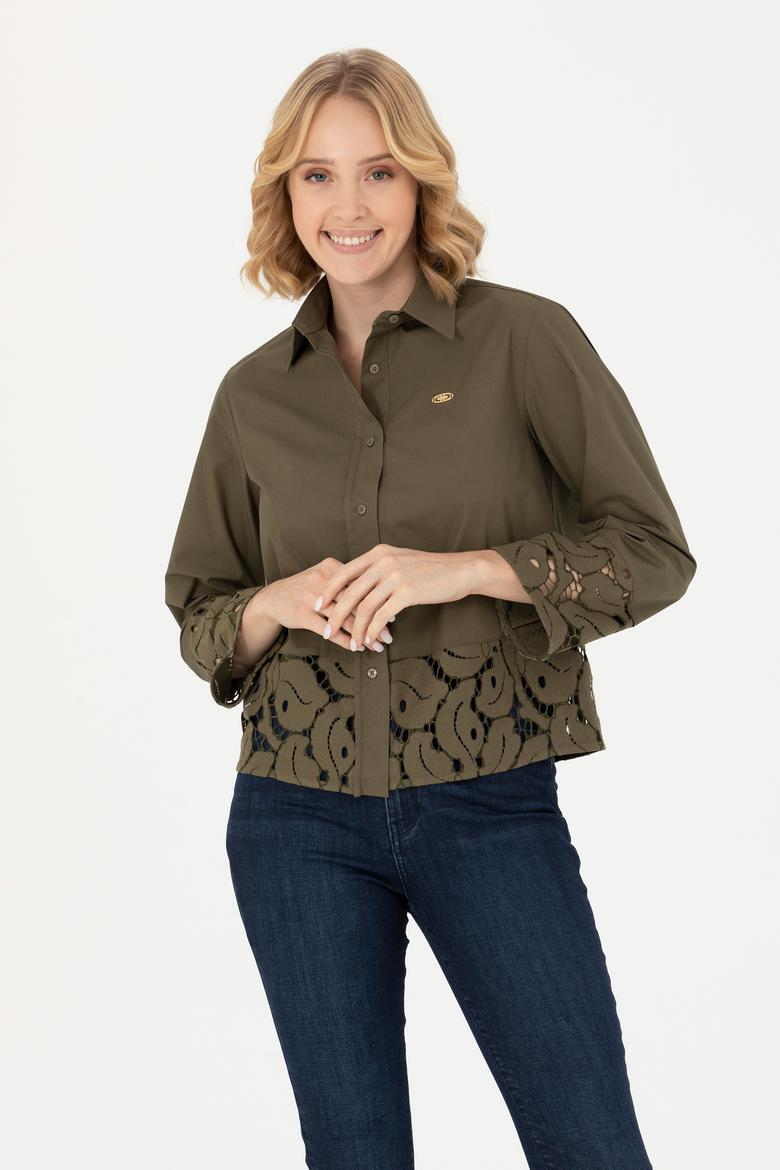 Kadın Haki Uzun Kollu Gömlek