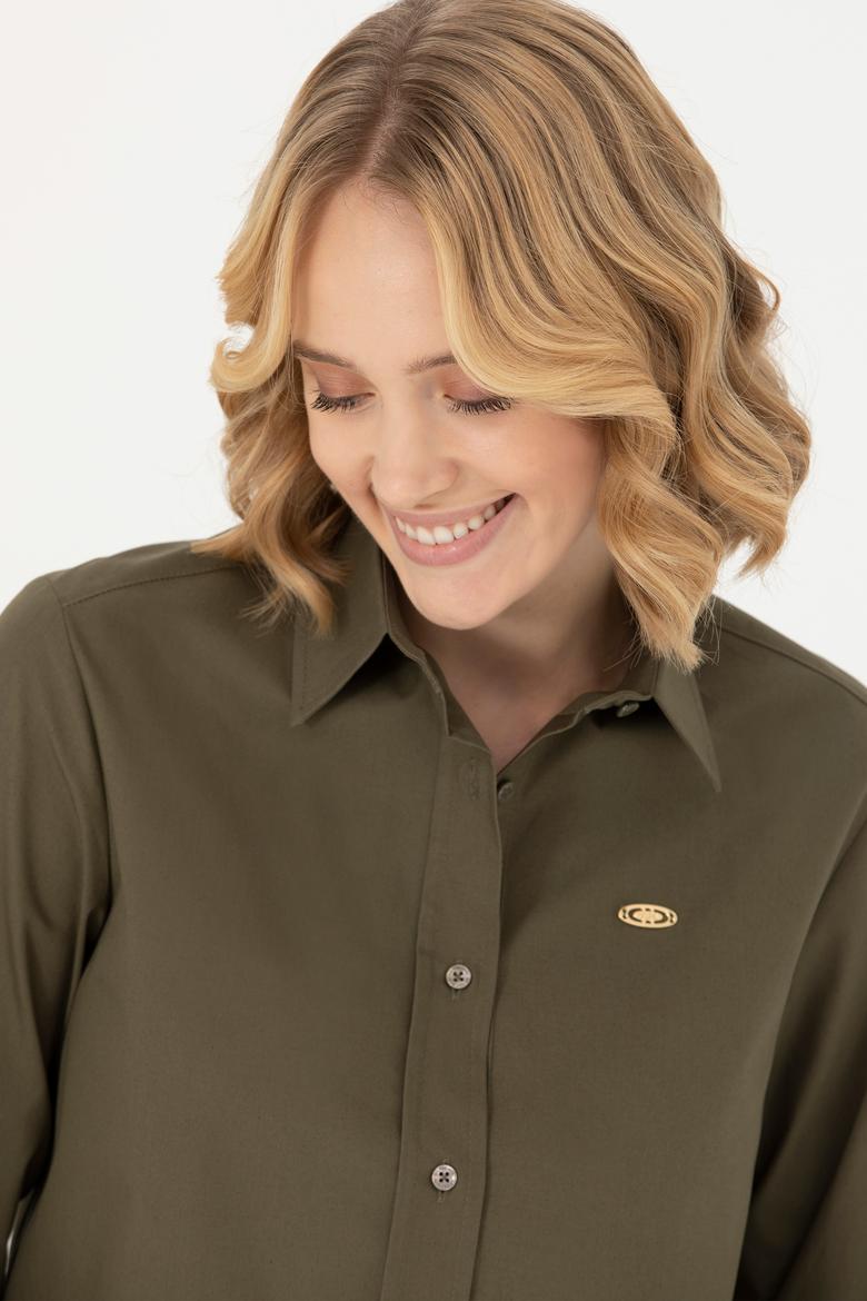 Kadın Haki Uzun Kollu Gömlek - 50271509018