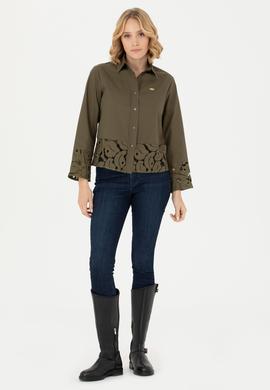 Kadın Haki Uzun Kollu Gömlek - 50271509019