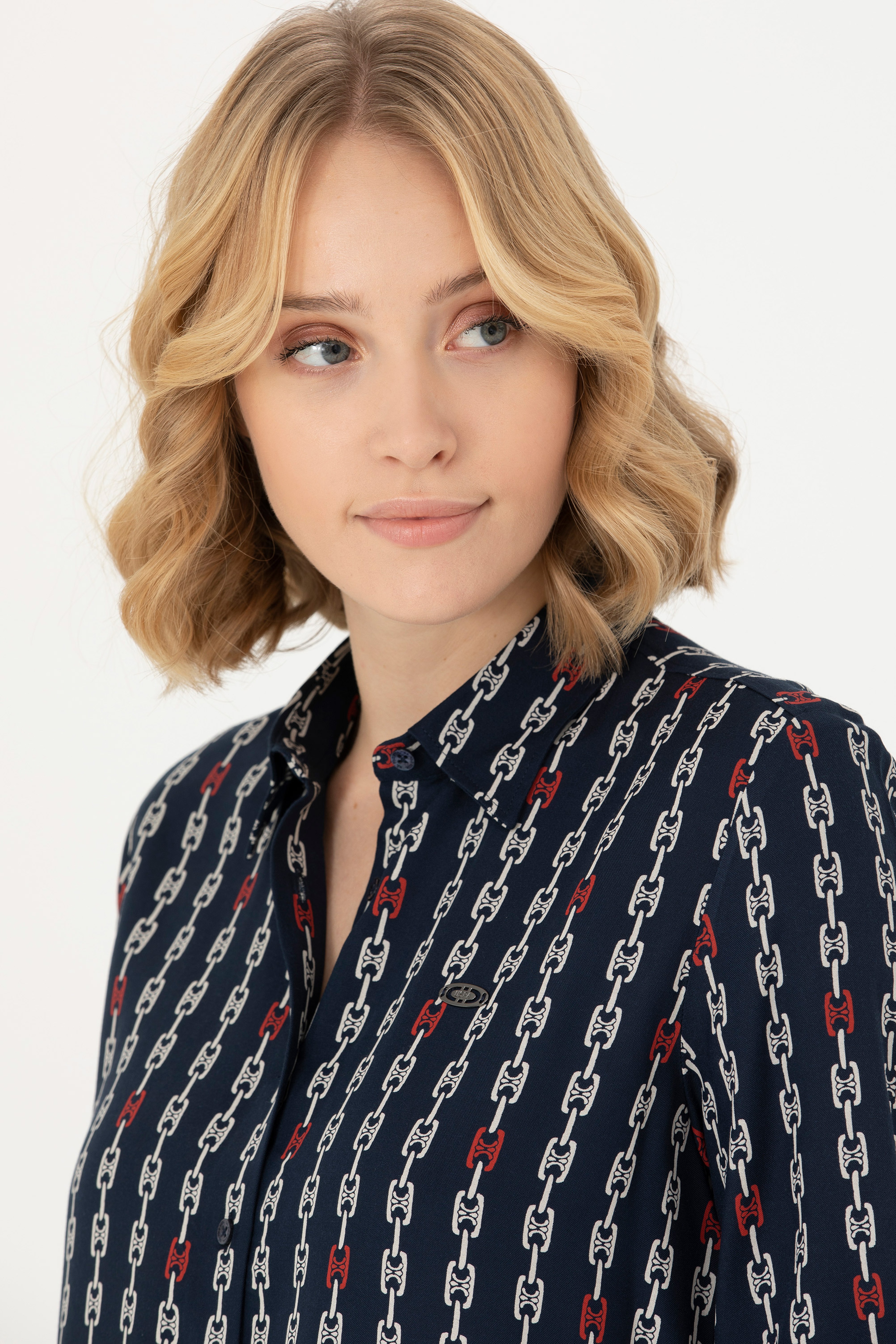 Kadın Lacivert Uzun Kollu Gömlek - Image 2