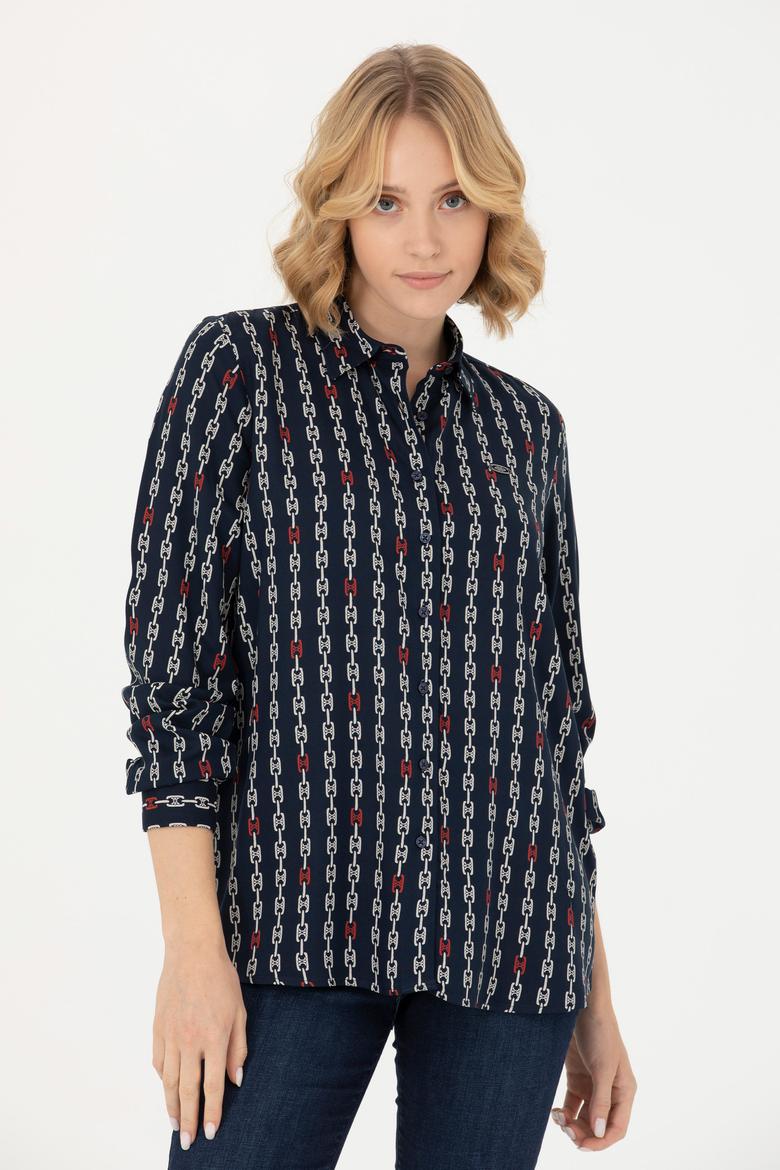 Kadın Lacivert Uzun Kollu Gömlek - 50272925005