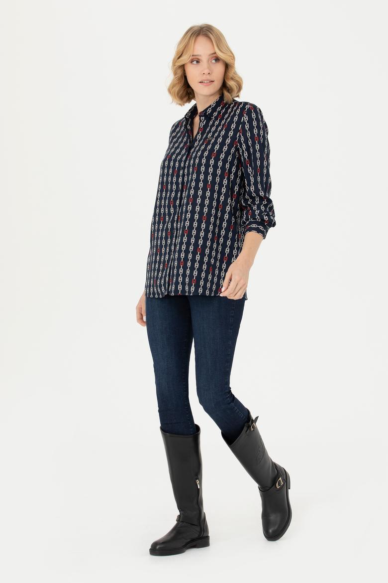 Kadın Lacivert Uzun Kollu Gömlek - 50272925005