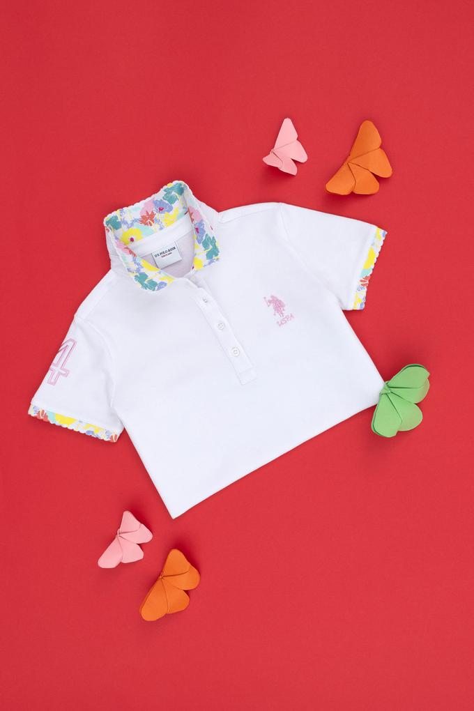 Kız Çocuk Beyaz Basic Polo Yaka Tişört