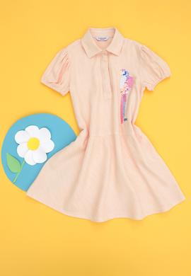 Kız Çocuk Turuncu Kısa Kol Dokuma Elbise - 50262735026