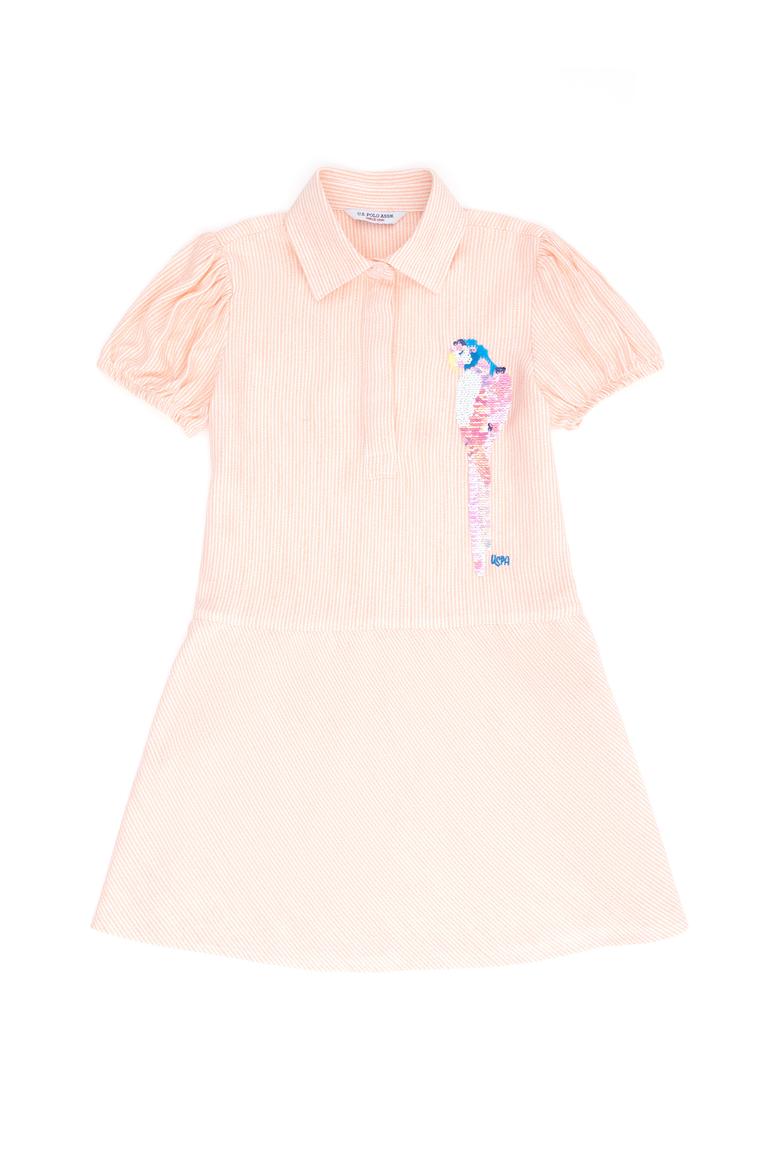 Kız Çocuk Turuncu Kısa Kol Dokuma Elbise - 50262735026