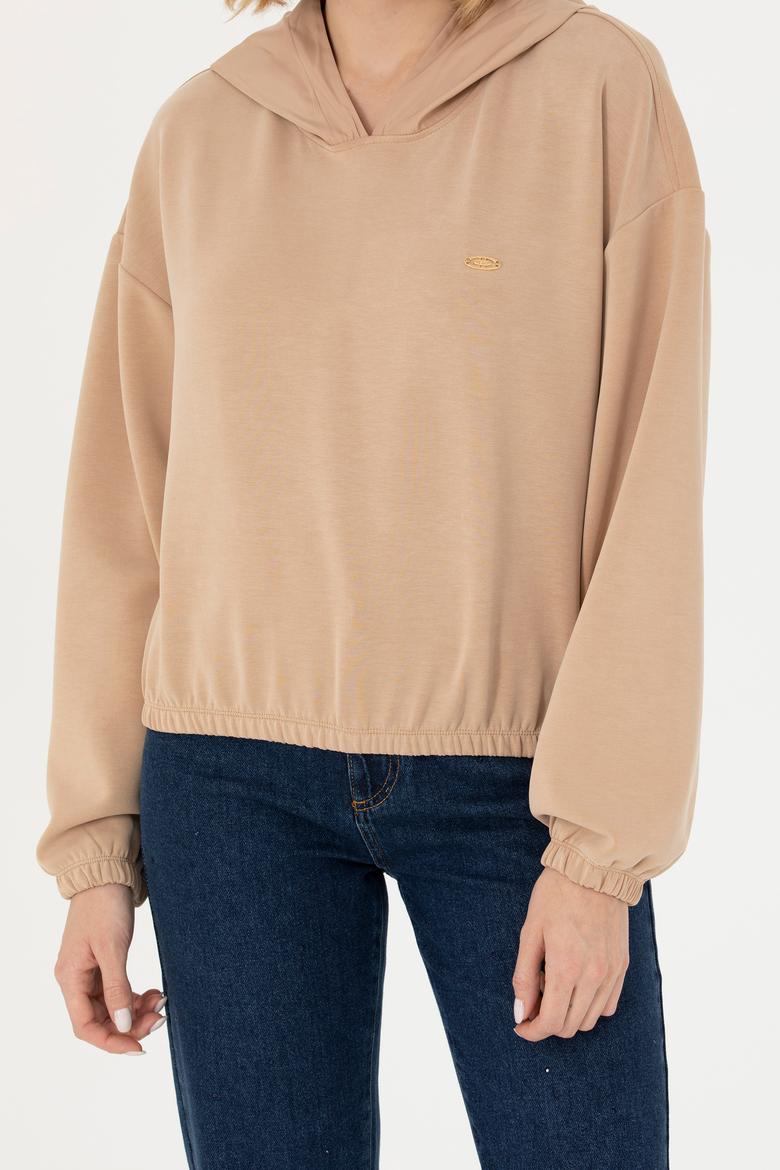 Kadın Kum Kapüşonlu Sweatshirt - 50272104004