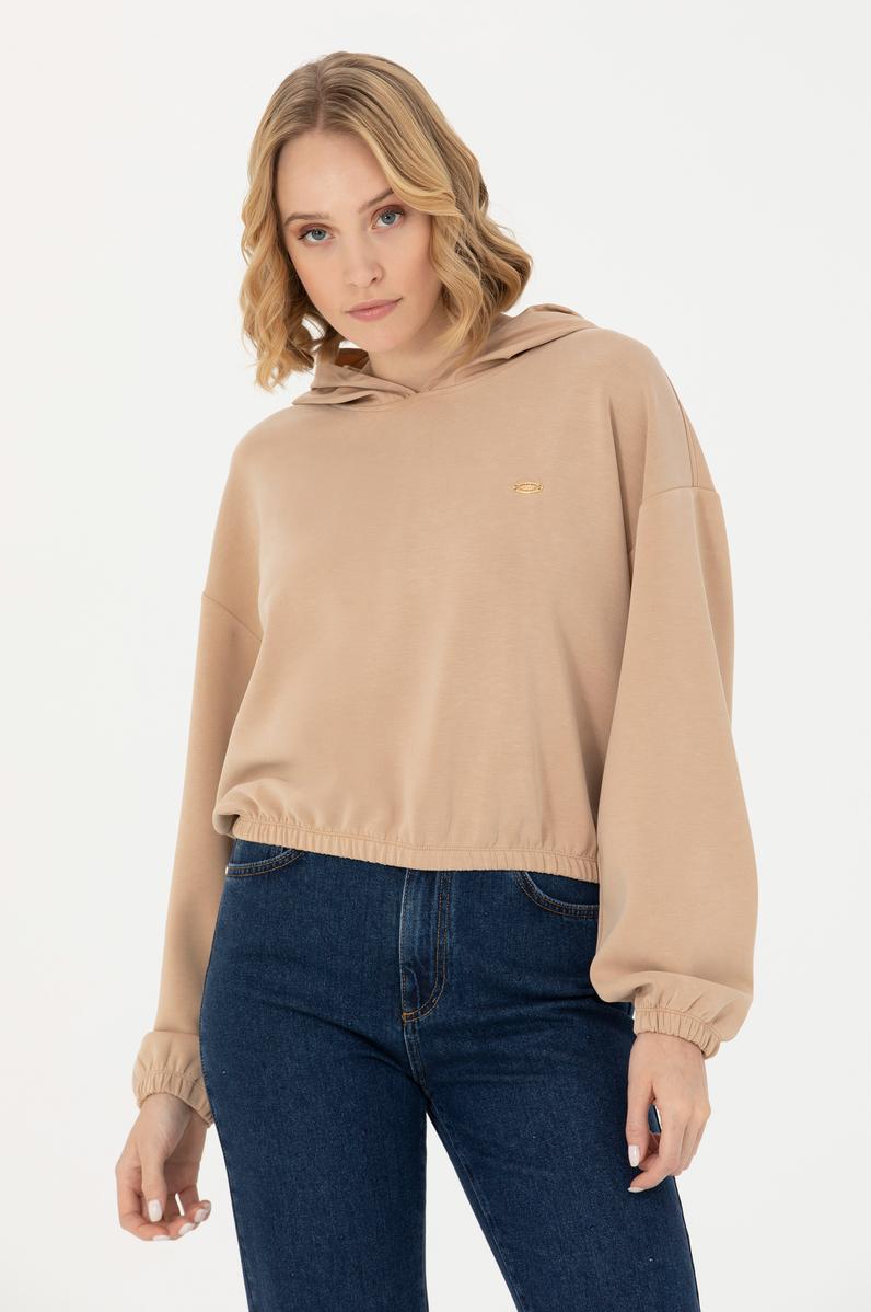Kadın Kum Kapüşonlu Sweatshirt