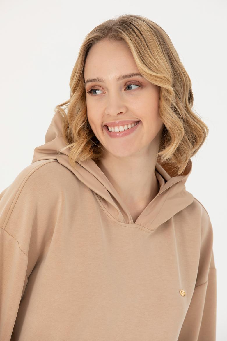 Kadın Kum Kapüşonlu Sweatshirt - 50272104004