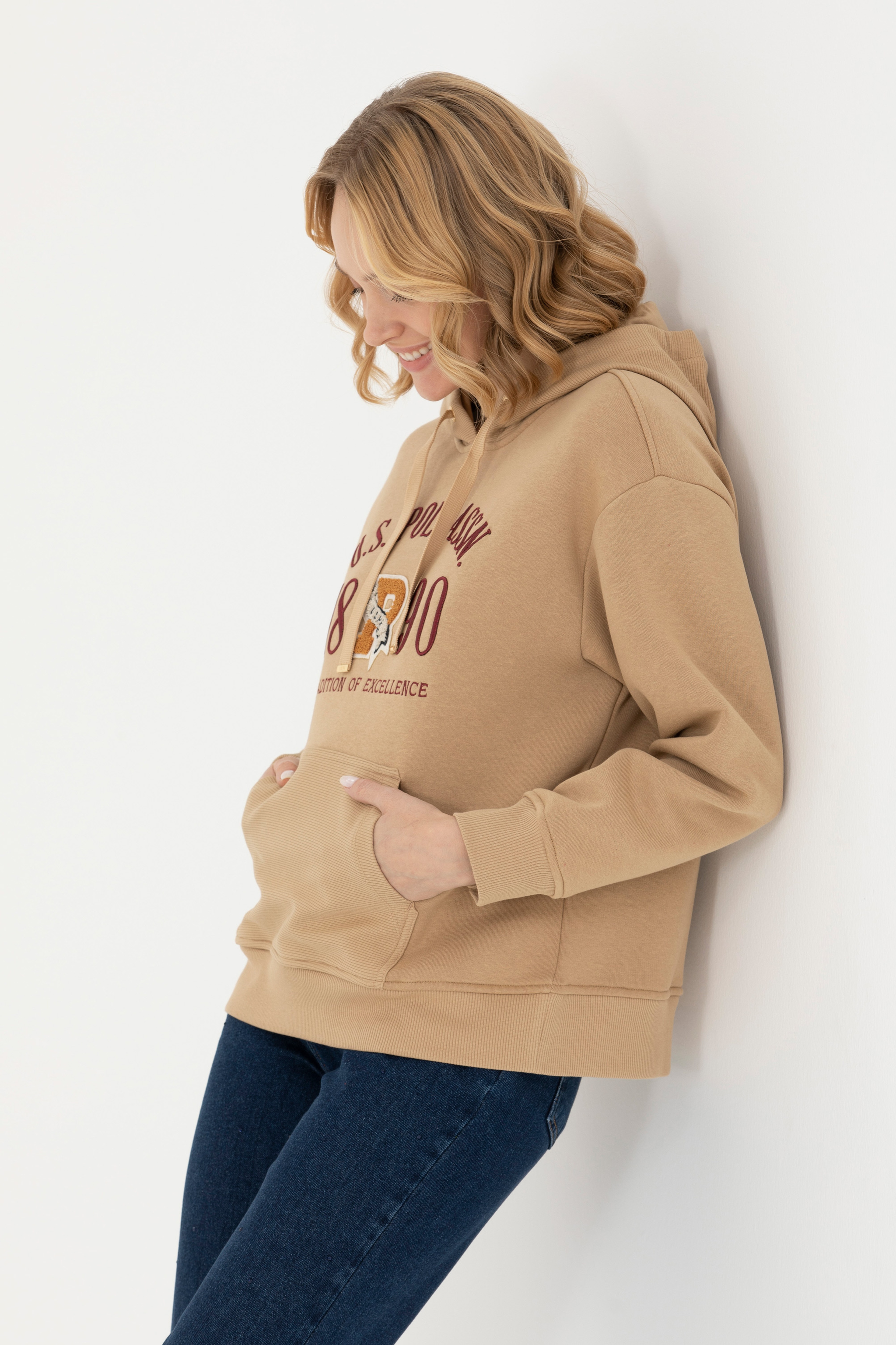 Kadın Kum Kapüşonlu Sweatshirt