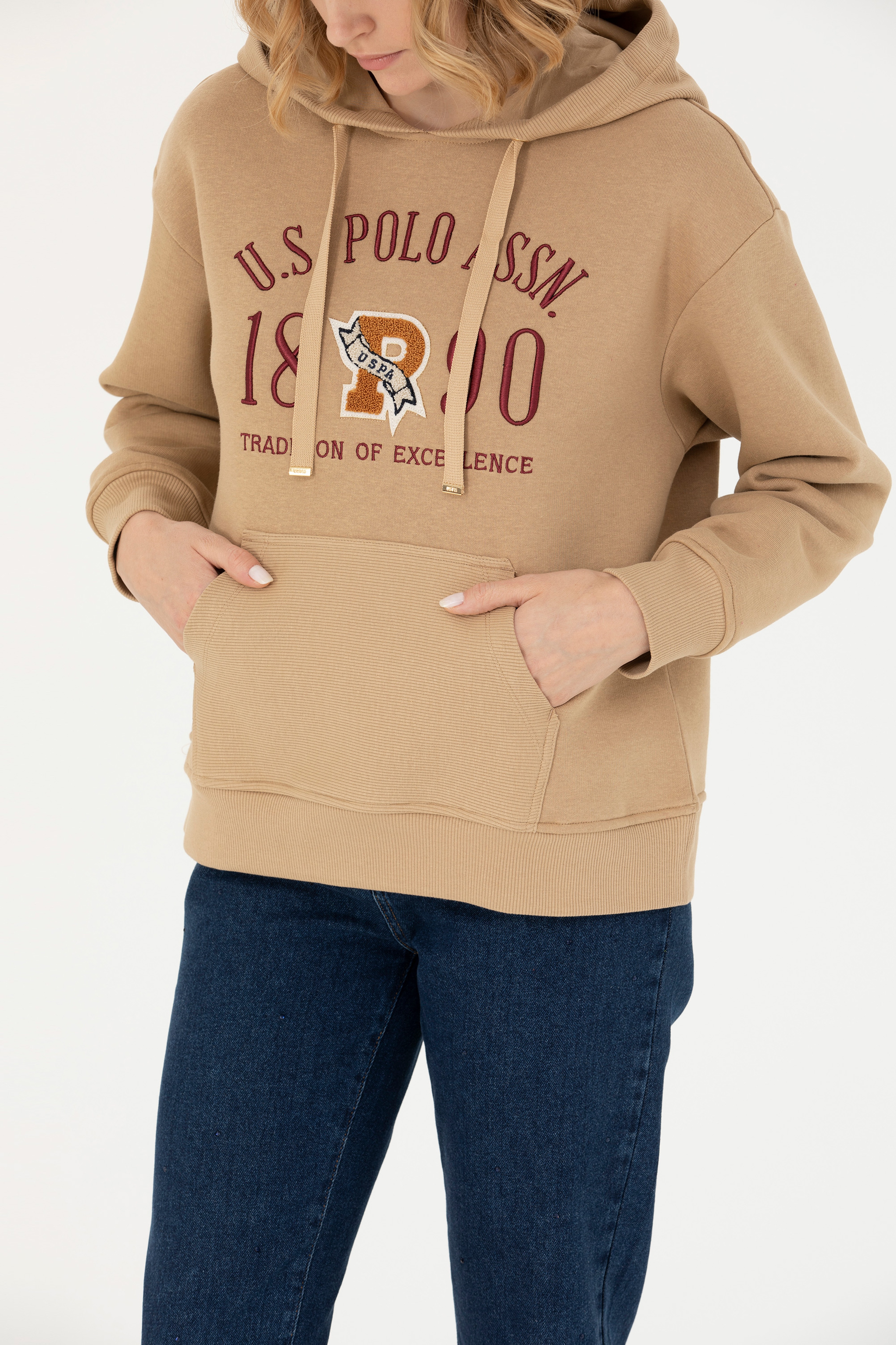 Kadın Kum Kapüşonlu Sweatshirt