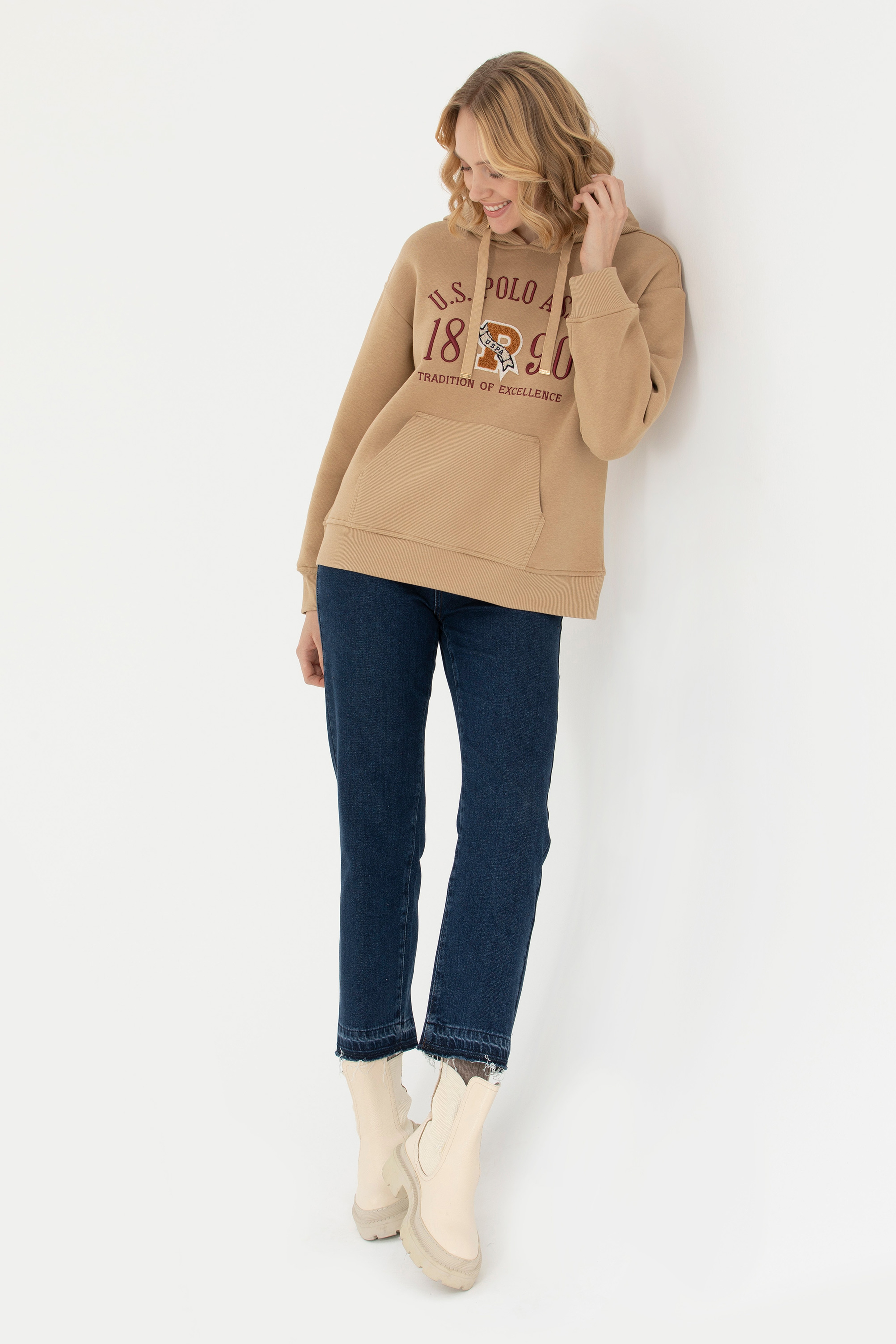 Kadın Kum Kapüşonlu Sweatshirt
