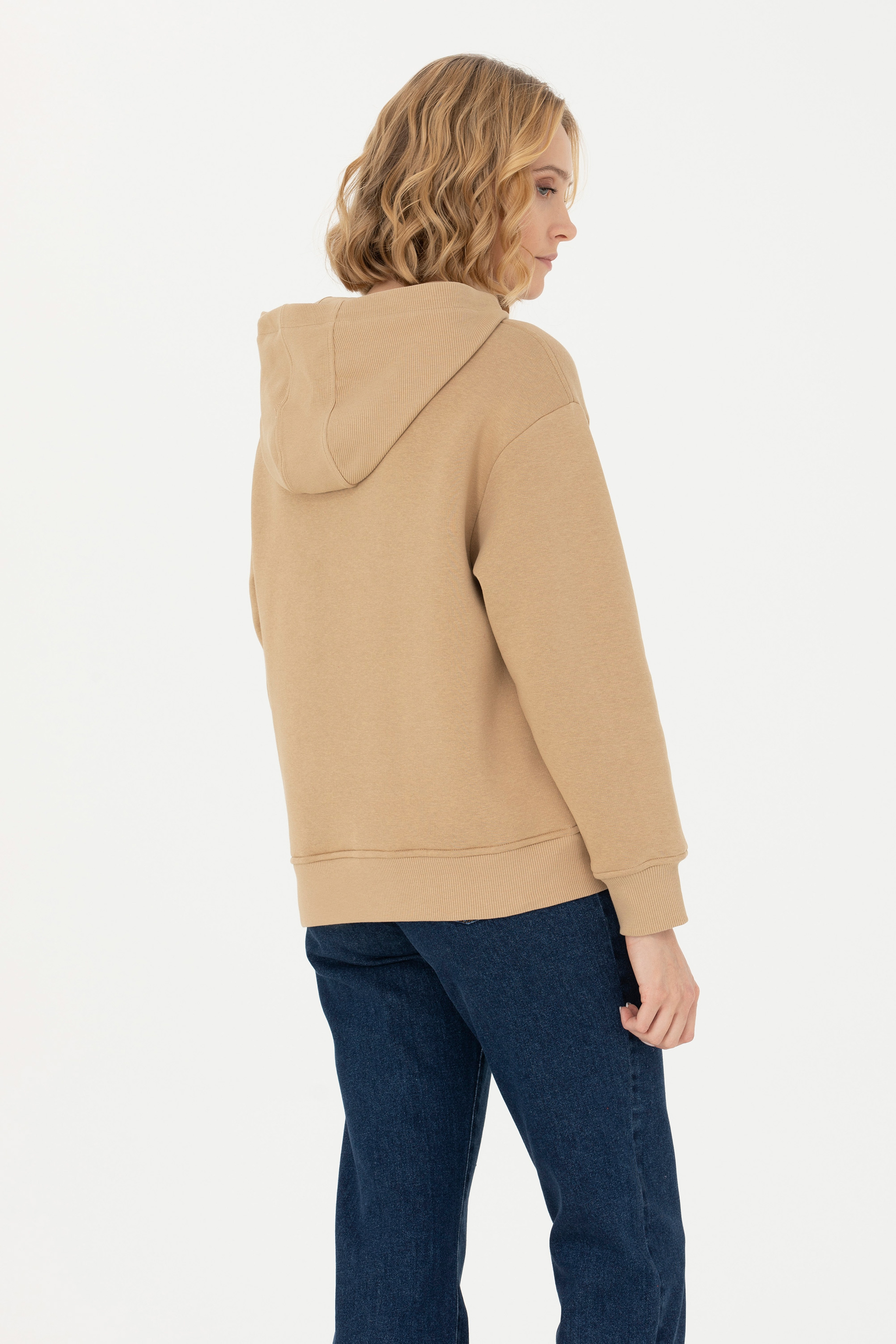 Kadın Kum Kapüşonlu Sweatshirt - Image 5