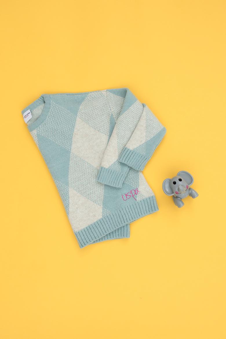 Kız Çocuk Mint Bisiklet Yaka Kazak