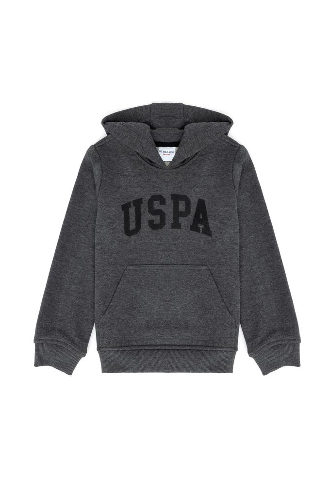 Çocuk Antrasit Melanj Basic Kapüşonlu Sweatshirt