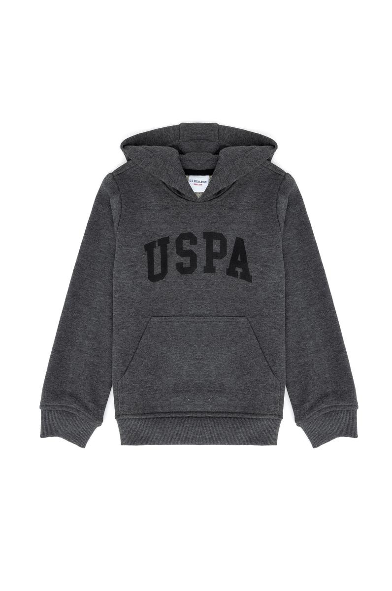 Çocuk Antrasit Melanj Basic Kapüşonlu Sweatshirt