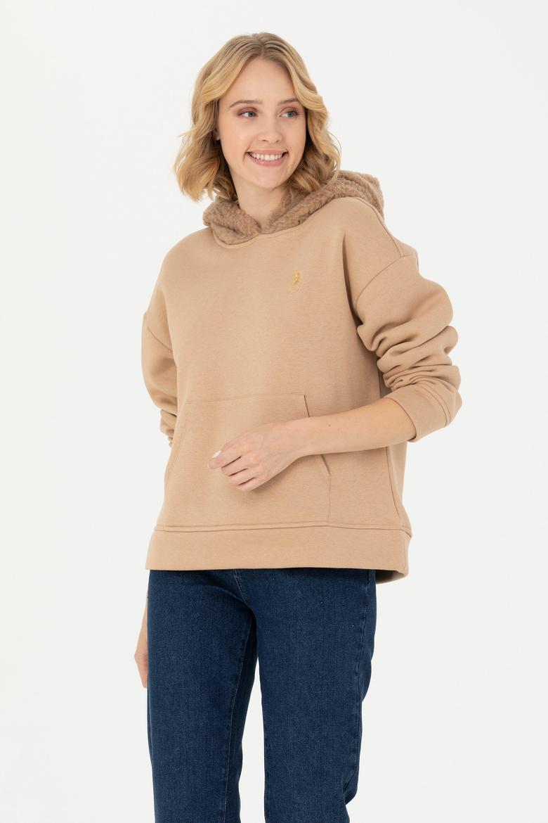 Kadın Kum Kapüşonlu Sweatshirt