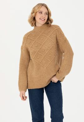 Kadın Kum Melanj Balıkçı Yaka Kazak - 50270452004