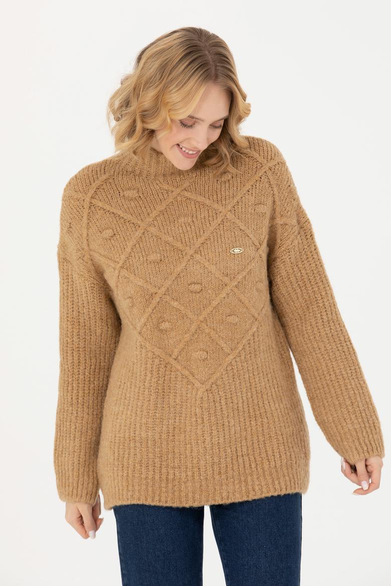 Kadın Kum Melanj Balıkçı Yaka Kazak - 50270452004