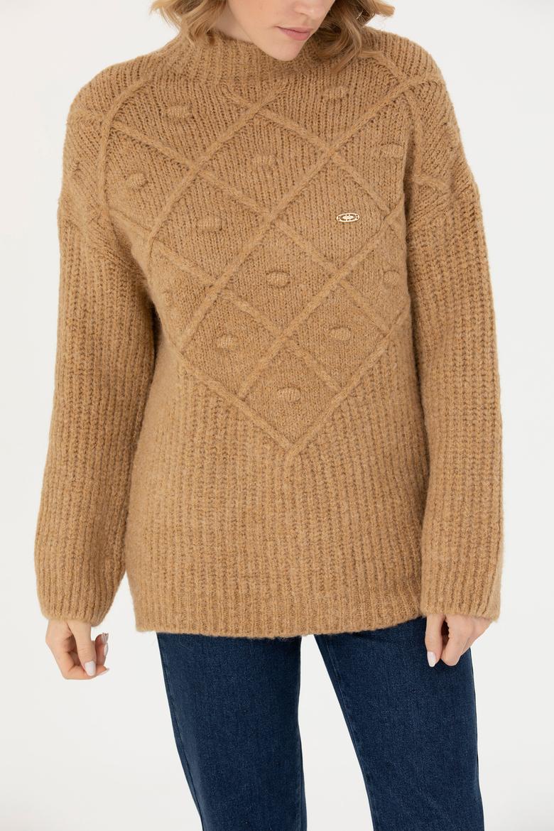 Kadın Kum Melanj Balıkçı Yaka Kazak - 50270452004