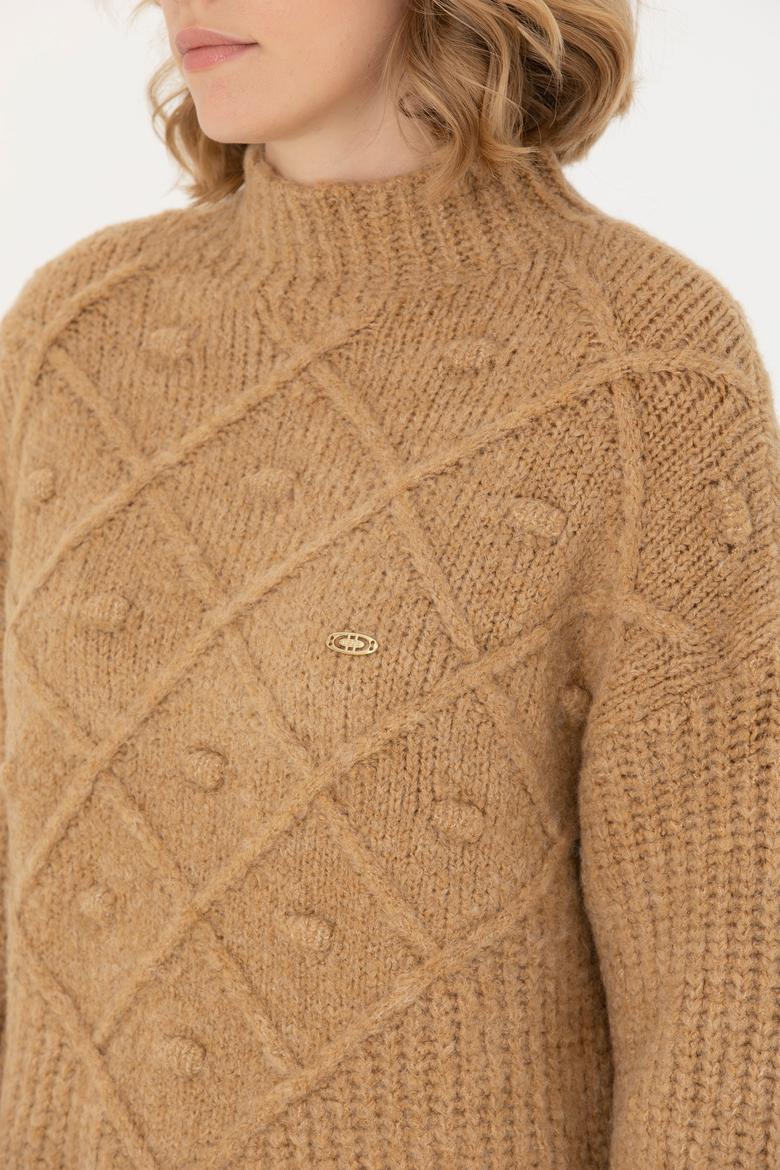 Kadın Kum Melanj Balıkçı Yaka Kazak - 50270452004