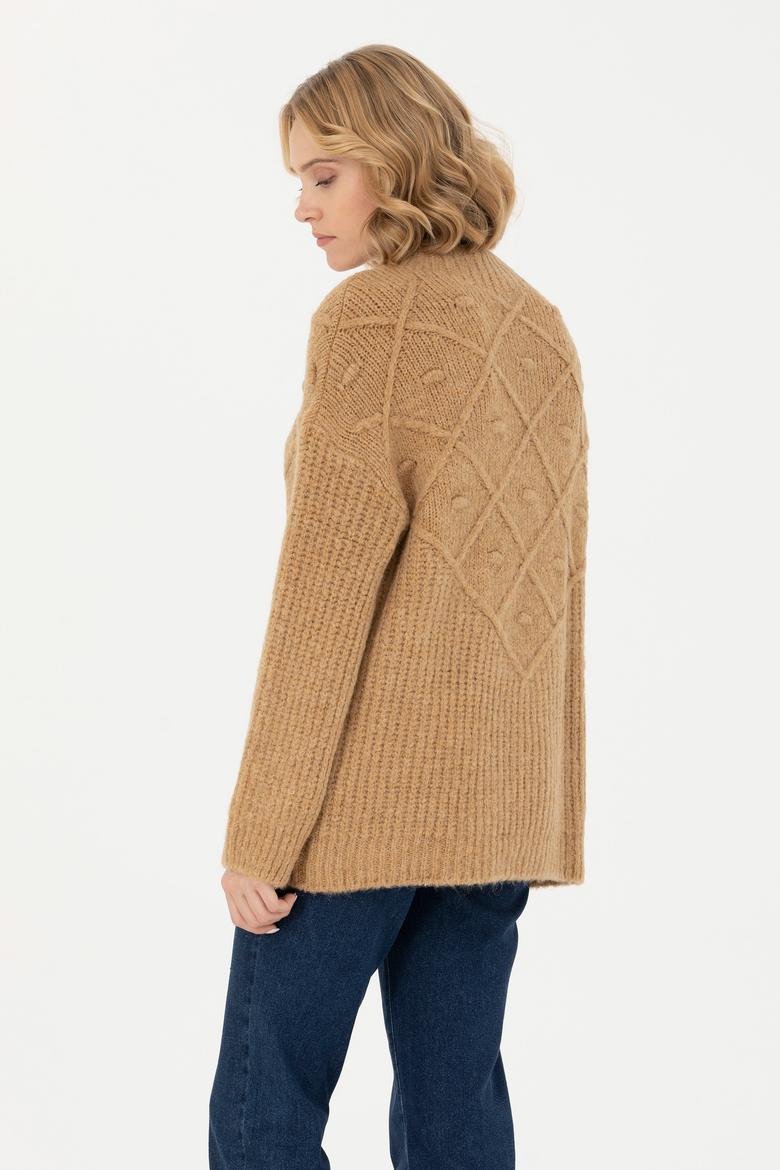 Kadın Kum Melanj Balıkçı Yaka Kazak - 50270452004