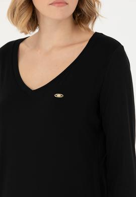 Kadın Siyah V Yaka Sweatshirt - 50271543004