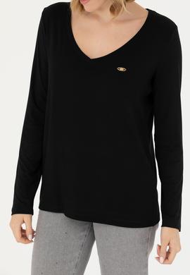 Kadın Siyah V Yaka Sweatshirt - 50271543004