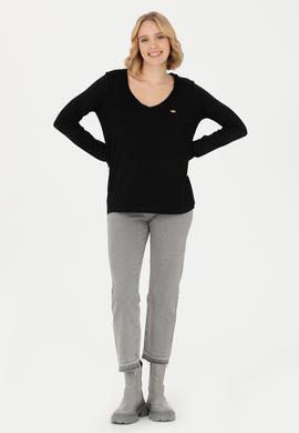 Kadın Siyah V Yaka Sweatshirt - 50271543004