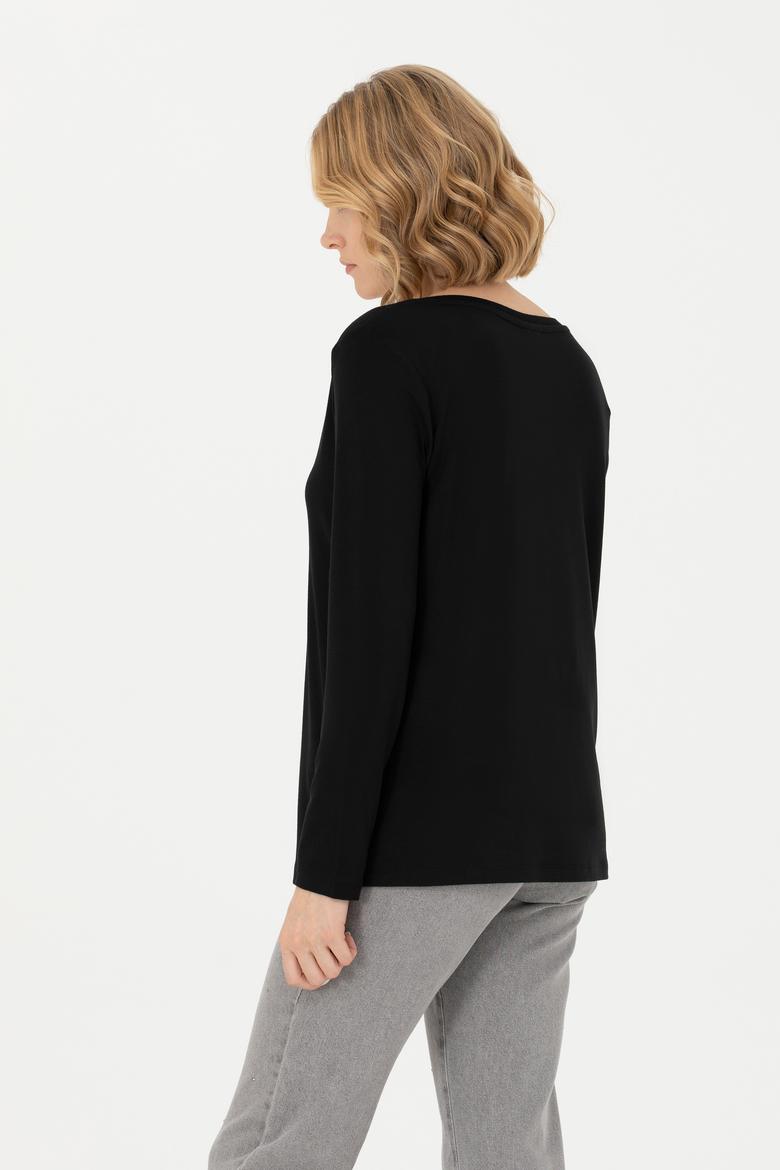 Kadın Siyah V Yaka Sweatshirt - 50271543004