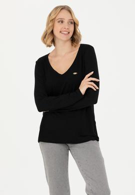 Kadın Siyah V Yaka Sweatshirt - 50271543004