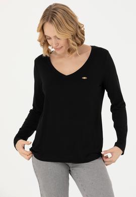 Kadın Siyah V Yaka Sweatshirt - 50271543004