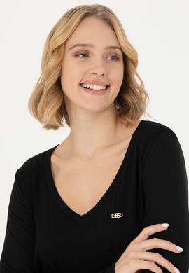 Kadın Siyah V Yaka Sweatshirt - 50271543004