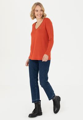 Kadın Kiremit V Yaka Sweatshirt - 50271543013